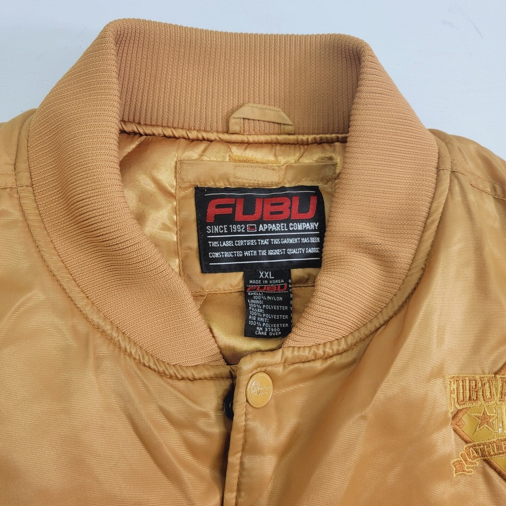 Vintage Fubu 90s Dirty South 05 City Series Gold Quilt Lined Bomber Jacket Rare! - Picture 5 of 16